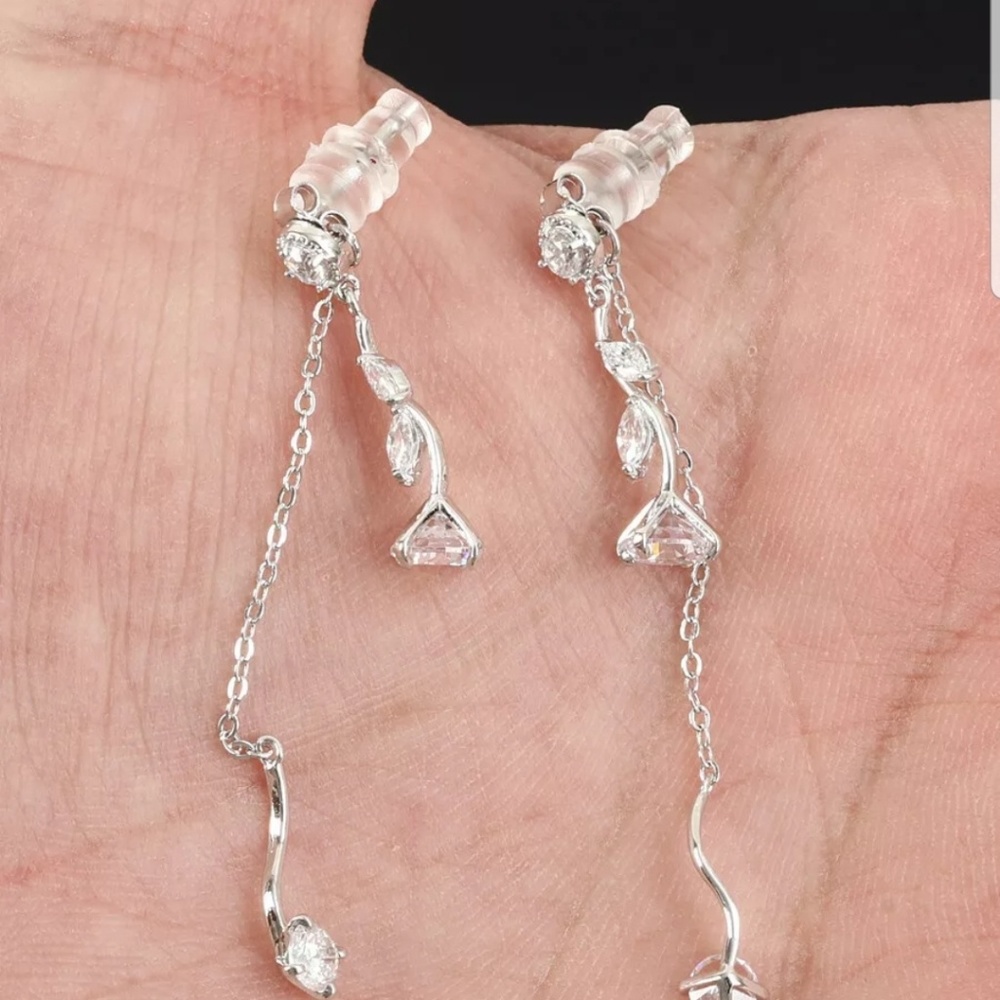 Dainty delicate white sapphire & silver earrings - Picture 9 of 9